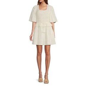 A Loves A Women's Ivory Crocheted Short Dress Puff Sleeves